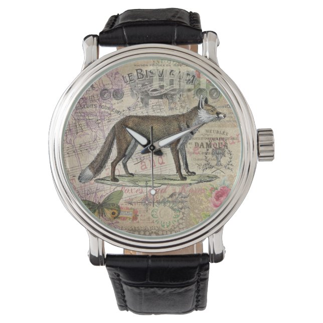 Fox Wildlife Vintage Animal Illustration  Watch (Front)