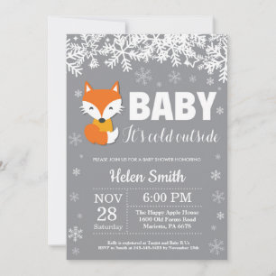 Fox Winter Baby Shower Snowflake Invitation
