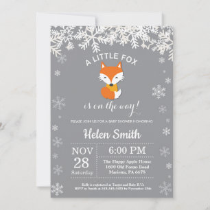 Fox Winter Baby Shower Snowflake Invitation