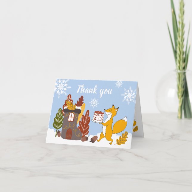 Fox Winter Baby Shower Thank you card (Front)