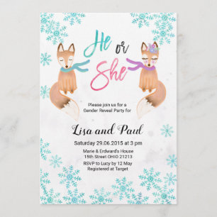 Fox Winter gender reveal invitation