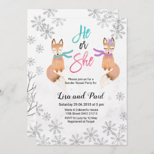 Fox Winter Silver gender reveal invitation
