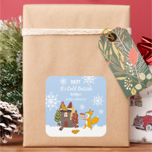 Fox Winter Snowflakes Baby Shower gift Square Sticker