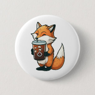 Fox with a cup 6 cm round badge