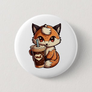 Fox with a cup 6 cm round badge