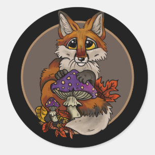 Fox with Autumn Toadstools Classic Round Sticker