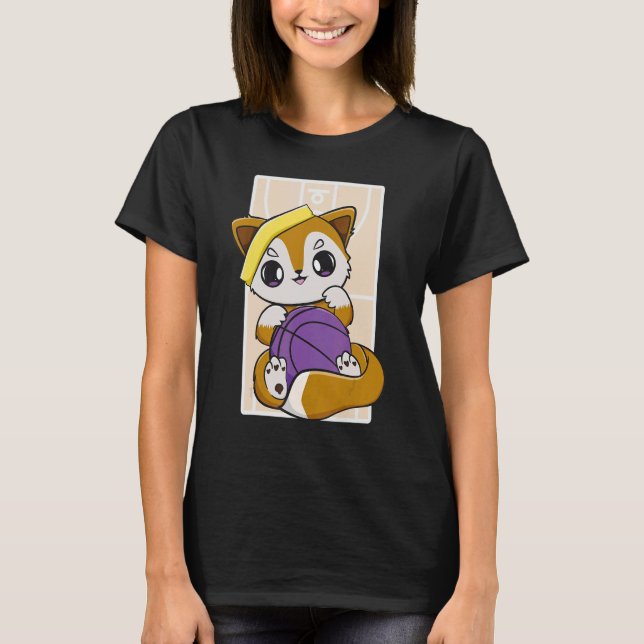 Fox With Basketball Dunk And Streetball Team Sport T-Shirt (Front)
