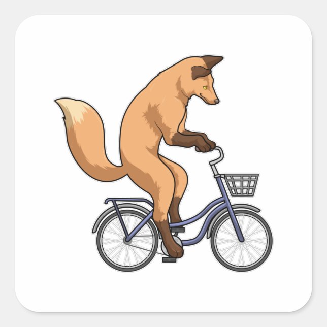 Fox with Bicycle Square Sticker (Front)
