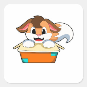 Fox with Box Square Sticker
