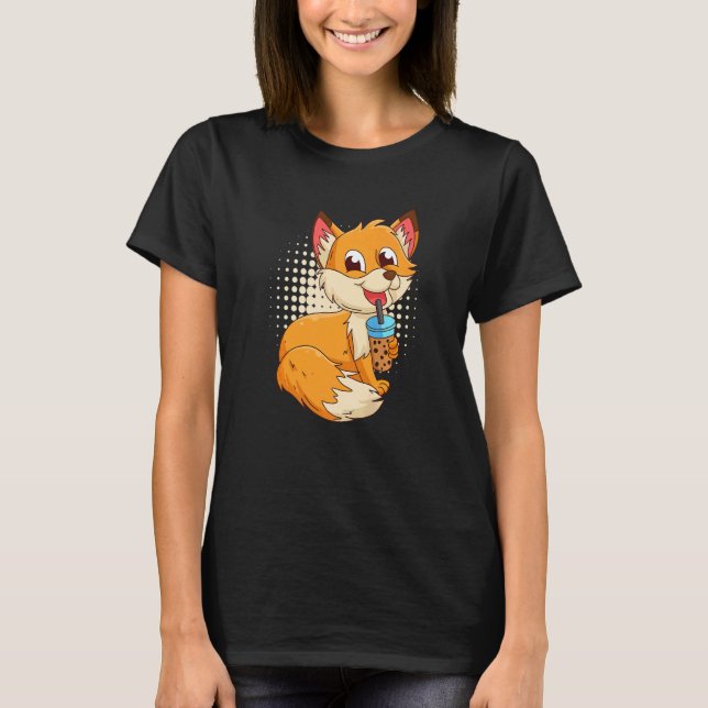 Fox with bubbel tea bubbeltea fox children T-Shirt (Front)