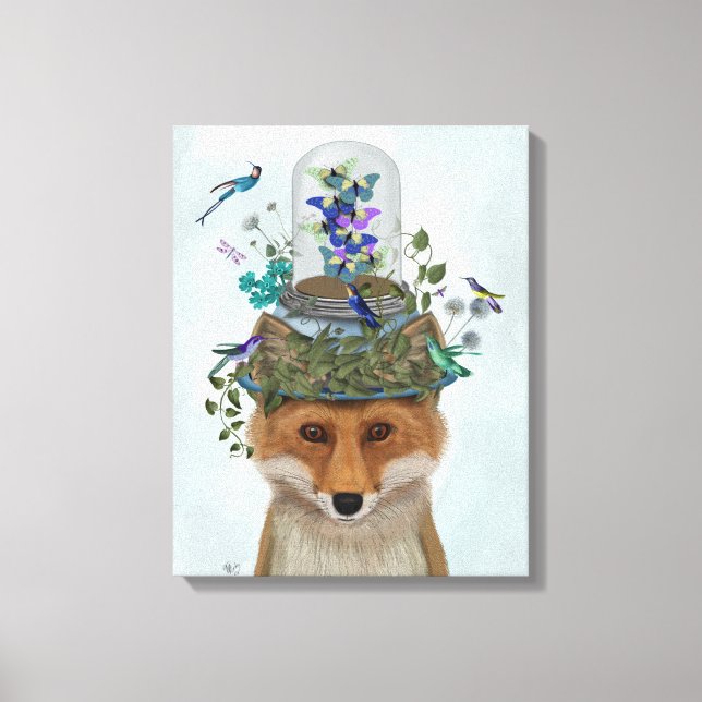 Fox with Butterfly Bell Jar Canvas Print (Front)