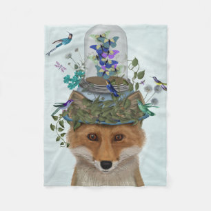 Fox with Butterfly Bell Jar Fleece Blanket