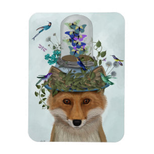 Fox with Butterfly Bell Jar Magnet