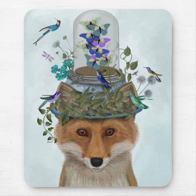 Fox with Butterfly Bell Jar Mouse Mat (Front)