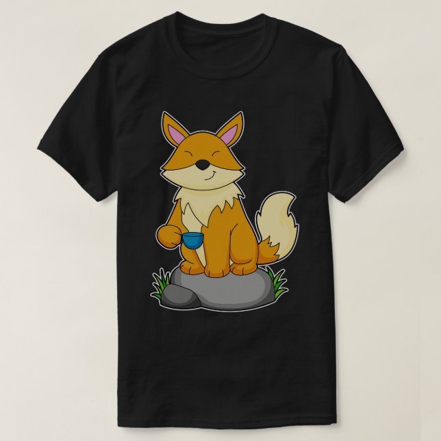 Fox with Coffee cup 2 T-Shirt (Design Front)