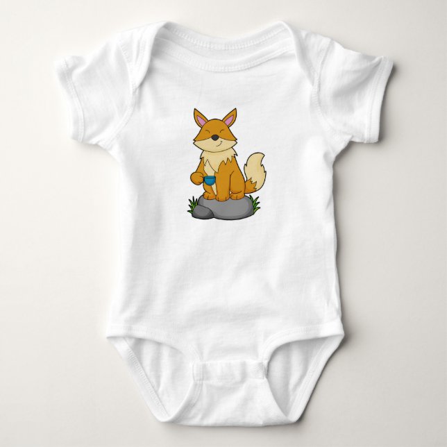 Fox with Coffee cup Baby Bodysuit (Front)