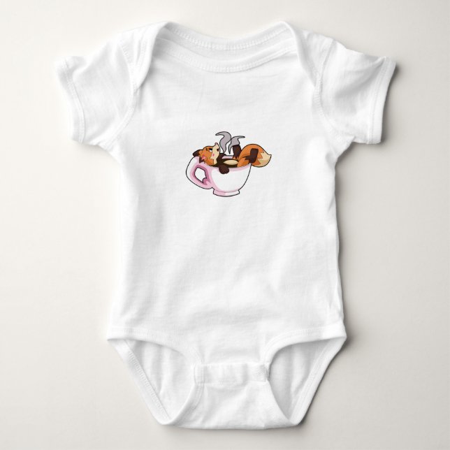 Fox with Coffee Cup Baby Bodysuit (Front)