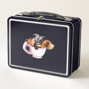 Fox with Coffee Cup Metal Lunch Box