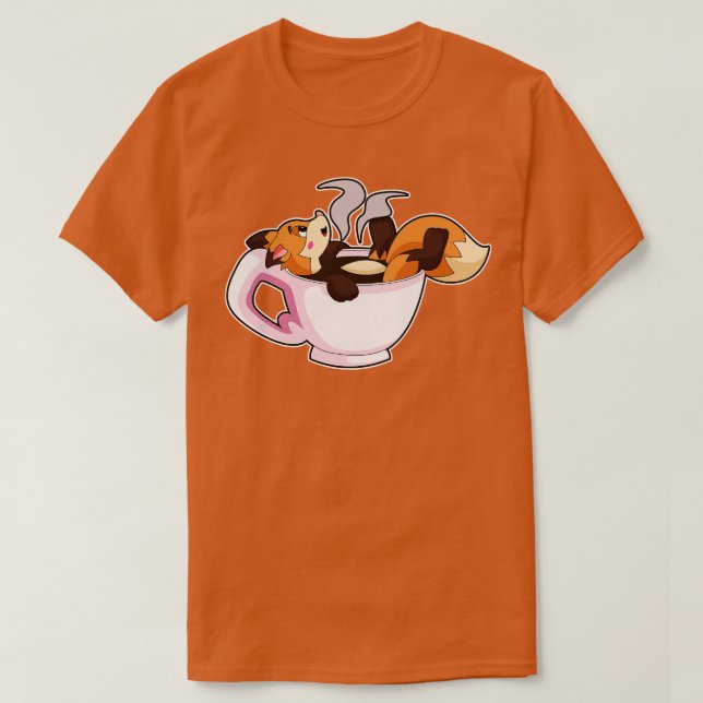 Fox with Coffee Cup T-Shirt (Design Front)