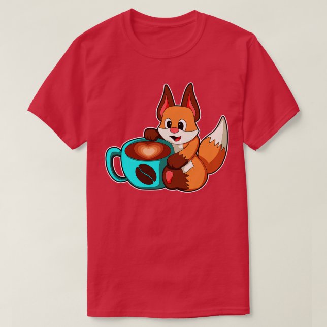 Fox with Cup of Coffee 1 T-Shirt (Design Front)
