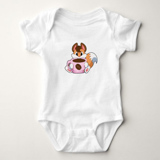 Fox with Cup of Coffee Baby Bodysuit (Front)