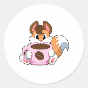 Fox with Cup of Coffee Classic Round Sticker