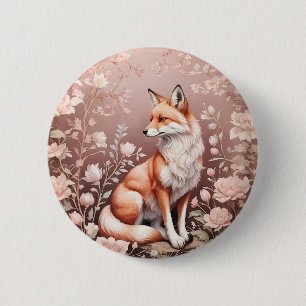 Fox With Dreamy Pink Floral 6 Cm Round Badge