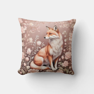 Fox With Dreamy Pink Floral Cushion