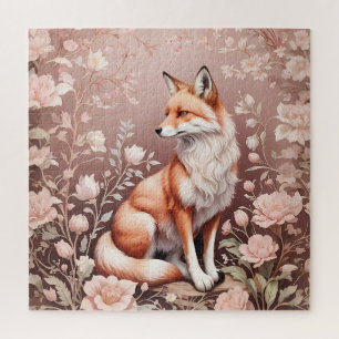 Fox With Dreamy Pink Floral Jigsaw Puzzle