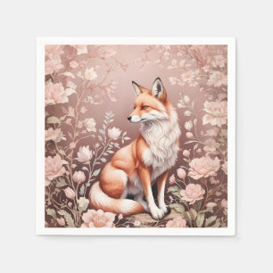Fox With Dreamy Pink Floral Napkin