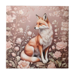 Fox With Dreamy Pink Floral Tile