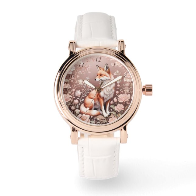 Fox With Dreamy Pink Floral Watch (Front)