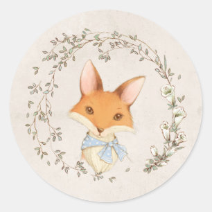 Fox with Floral Wreath Blue Envelope Seal