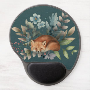 Fox With Flowers Cute Woodland Animal Art Painting Gel Mouse Mat
