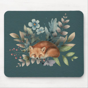 Fox With Flowers Cute Woodland Animal Art Painting Mouse Mat