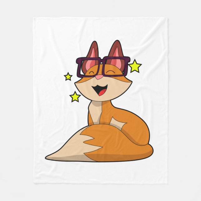 Fox with Glasses Fleece Blanket (Front)