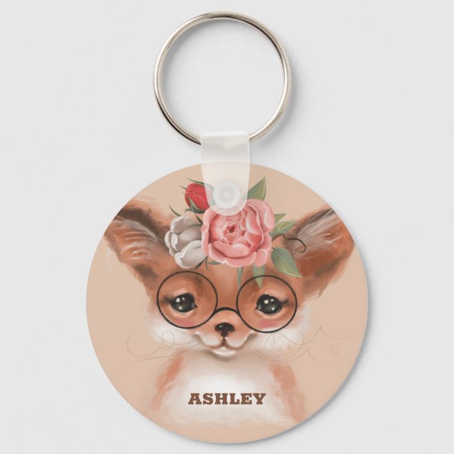Fox With Glasses Keychain  (Front)