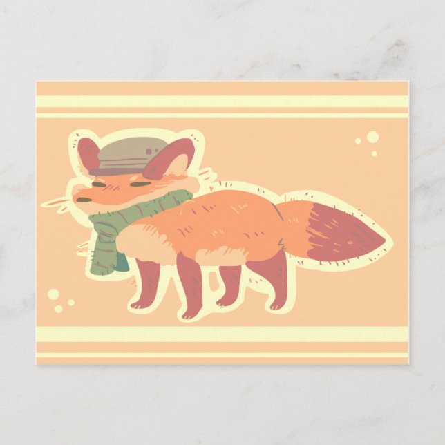 Fox with Hat and Scarf Postcard (Front)