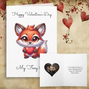Fox with Heart Personalised Photo Valentine's  Card