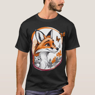 Fox with Kitten and Butterflies T-Shirt