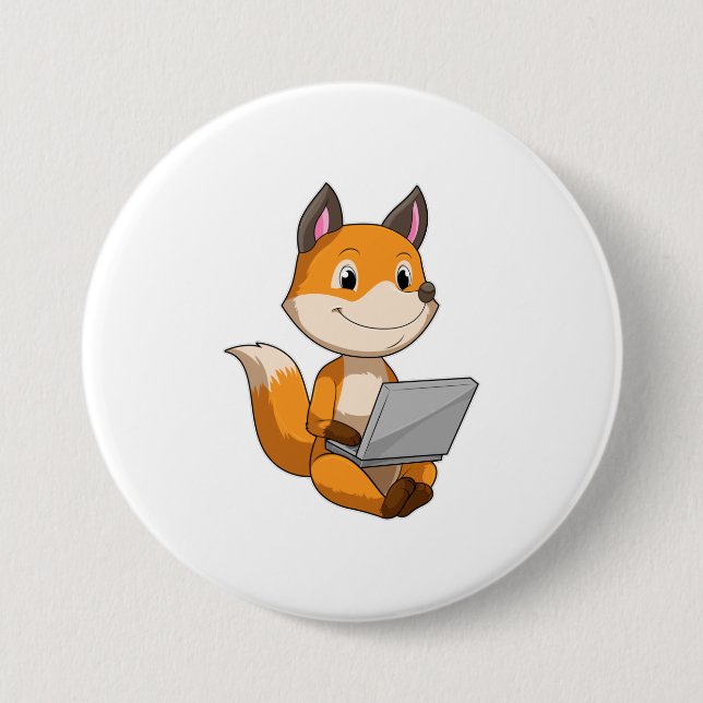 Fox with Laptop 7.5 Cm Round Badge (Front)