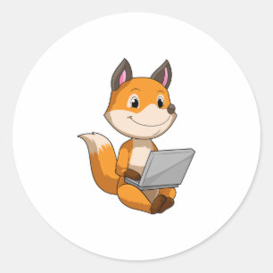 Fox with Laptop Classic Round Sticker