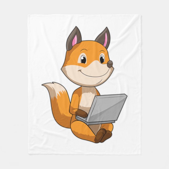 Fox with Laptop Fleece Blanket (Front)