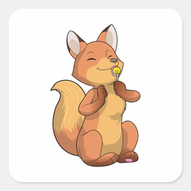 Fox with Lollipop Square Sticker (Front)