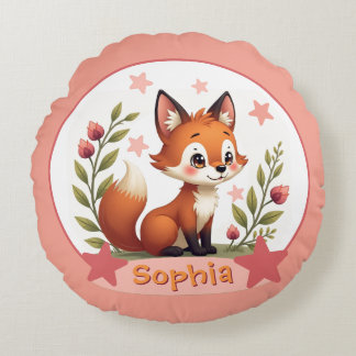 Fox With Name Typography Round Cushion