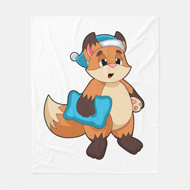 Fox with Nightcap Fleece Blanket (Front)