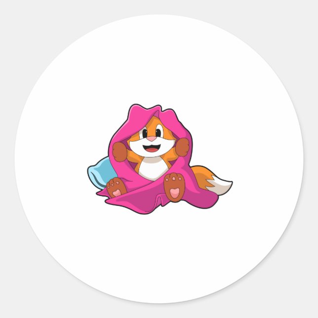 Fox with Pillow and Blanket Classic Round Sticker (Front)