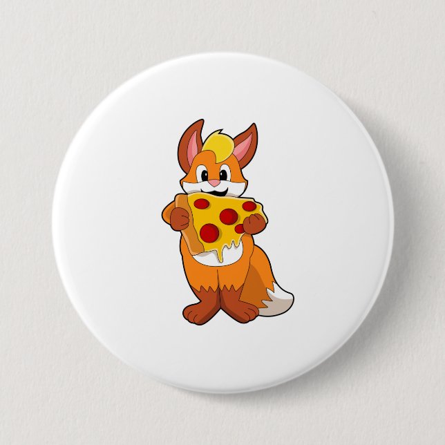 Fox with Pizza 7.5 Cm Round Badge (Front)