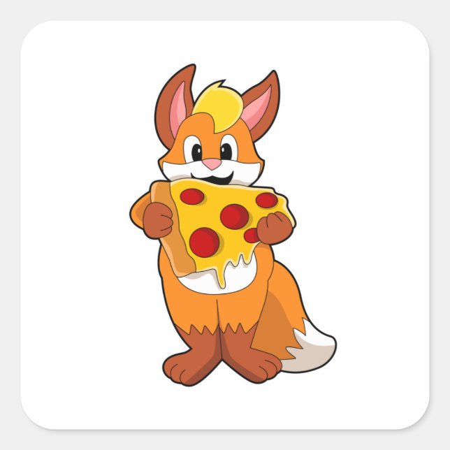 Fox with Pizza Square Sticker (Front)