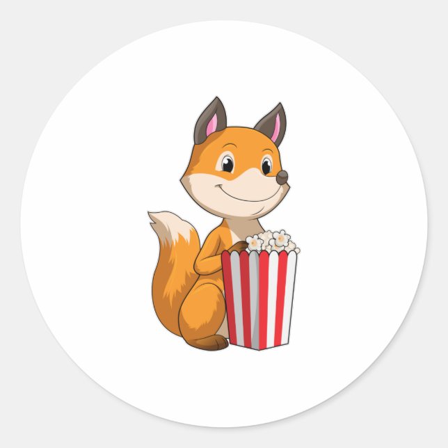 Fox with Popcorn Classic Round Sticker (Front)